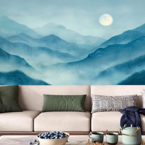 Cartoon Blue Mountains Kids' Babies' Children's Room Nursery Wallpaper Wall Mural Home Decor image 3