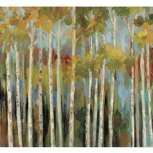 Oil Painting Birch Trees Wallpaper Autumn Birch Forest Wall - Etsy