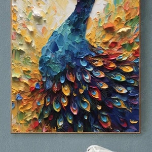 100% Handmade Oil Painting, Colorful Peacock Oil Painting, Handmade Peacock Wall Art for Living Room Bedroom (No Frame)