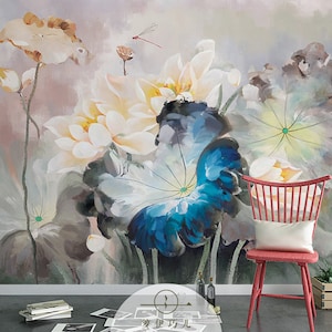 Chinese Style Blue Big Lotus Wallpaper Wall Murals Wall Decor