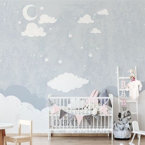 Cartoon Stars and Moon Nursery Babies Room Kids Room Wallpaper - Etsy