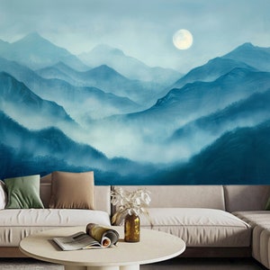 Cartoon Blue Mountains Kids' Babies' Children's Room Nursery Wallpaper Wall Mural Home Decor B