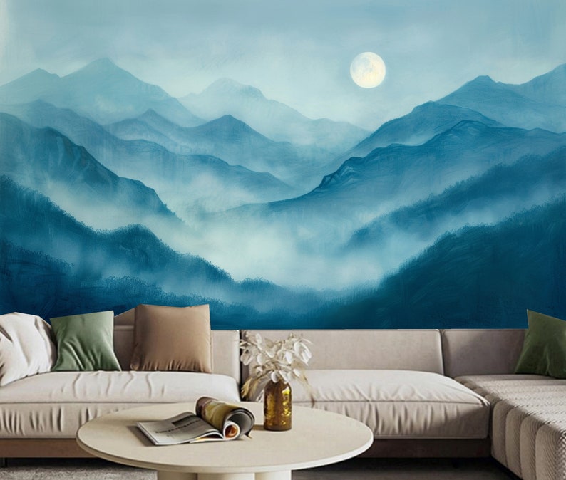 Cartoon Blue Mountains Kids' Babies' Children's Room Nursery Wallpaper Wall Mural Home Decor B