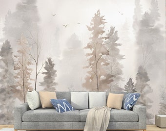 Abstract Ink Forest Wallpaper Mural: Scenic Mountain Wall Decor