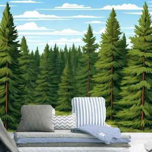 Cartoon Pine Trees Forest Kids&#39; Babies&#39; Children&#39;s Room Nursery Wallpaper Wall Mural Wall Decor