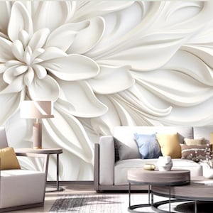 3D White Big Flower Floral Wallpaper Wall Mural Home Decor for Living Room Bedroom or Dinning Room