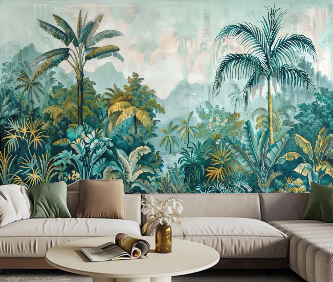 Tropical Rainforest Wallpaper Mural: Peel and Stick Jungle Wall Decor ...