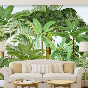 Tropical Rainforest Wallpaper Mural: Peel and Stick Palm Tree Wall Art