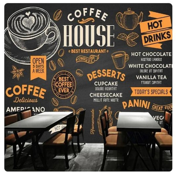 Watercolor Restaurant Retro Creative Graffiti Cafe Menu Wallpaper Wall Mural for Living Room Bedroom Dinning Room Cafe Restaurant