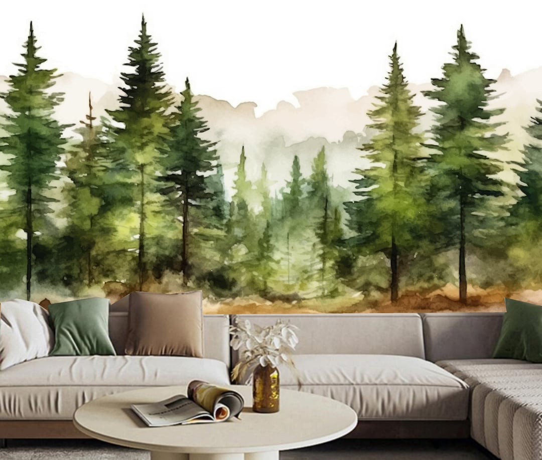 Pine Tree Forest Wallpaper Mural: Mountain View Home Decor - Etsy