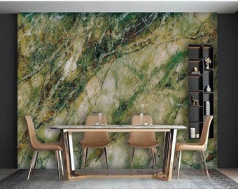 Abstract Green Marble Wallpaper Wall Murals for Living or Dining Room