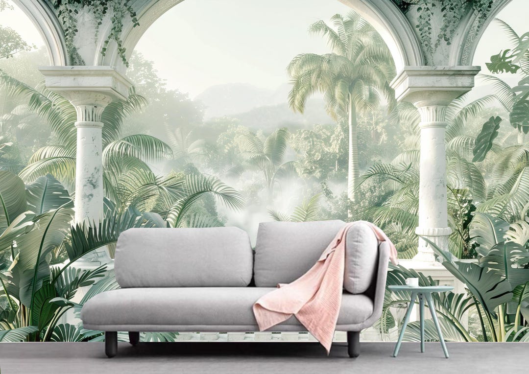 Tropical Greenery Roman Column Wallpaper Mural: Peel and Stick - Etsy