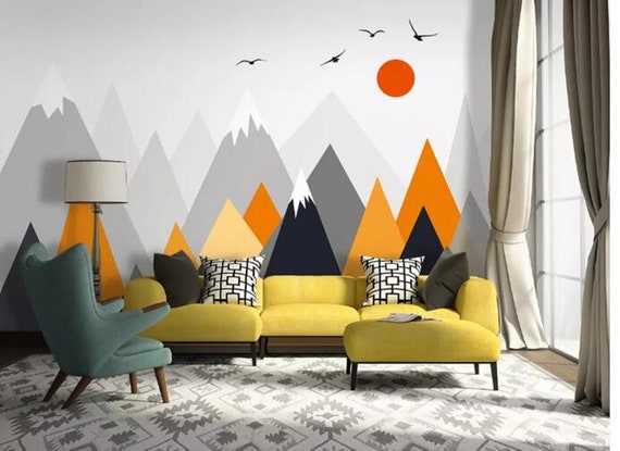 EG/_ Geometric Triangle Mountain Tree Mural Wall Sticker Background Decal New Tr