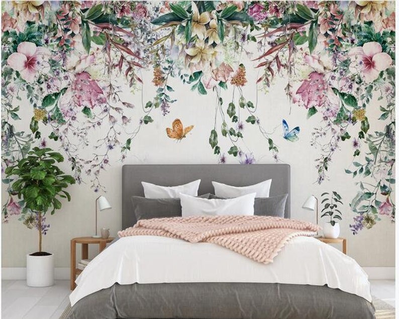 Hanging Rattan Fresh Leaves Wallpaper Flying Butterflies and - Etsy UK