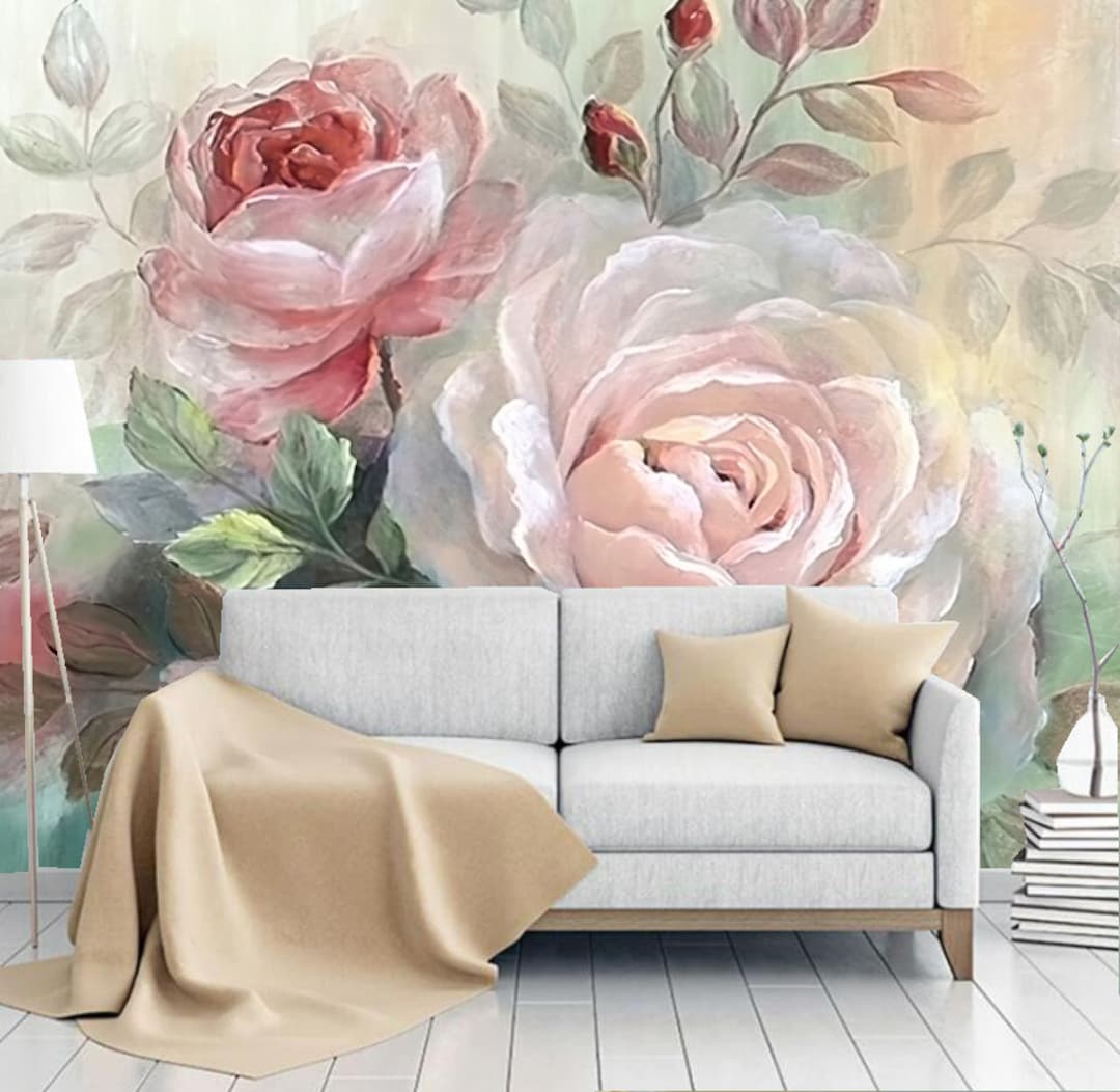 Pink Rose Flowers Floral Wallpaper Wall Mural Wall Decor for Living ...