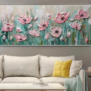 Handgemachte Rosa Blumen Ölgemälde: Florale Wand Dekoration