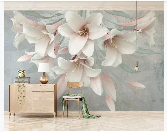 Hanging Big White Lily Wallpaper Wall Murals Home Decor for Living or ...