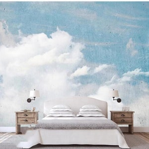 Sky Blue Clouds Wallpaper Mural: Peel and Stick Home Decor