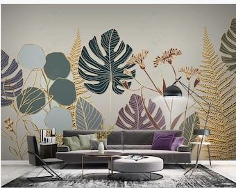 Tropical Leaf Gold Leaves Wallpaper Wall Murals Home Decor