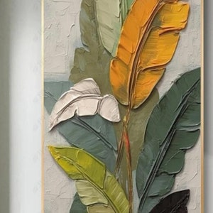 Handmade Banana Leaf Oil Painting: Textured Tropical Wall Art