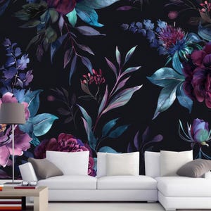 Dark Background Red Roses Flowers Floral Wallpaper Wall Mural Home Decor for Living Bedroom or Dinning Room