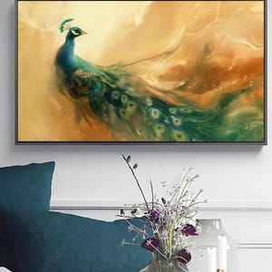 100% Handmade Oil Painting, Vivid Peacock Oil Painting, Handmade Peacock Wall Art Picture Living Room Bedroom Decor (No Frame)