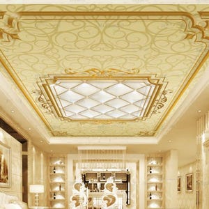 European Style Gold Ceiling Wallpaper Wall Mural Hotel Restaurant KTV Bar or Living Room