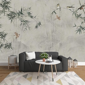 Chinoiserie Brushwork Bamboo with Birds Wallpaper Wall Murals Wall Decor