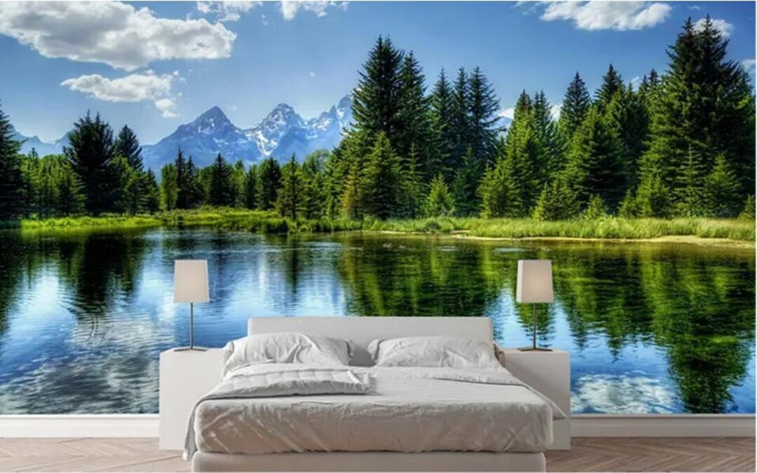 Mountain Lake Wallpaper Mural: Natural Scenery Wall Decor - Etsy