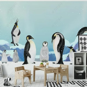 Snow Mountains and Lovely Penguins Nursery Kids Room Babies Room Wallpaper Wall Mural
