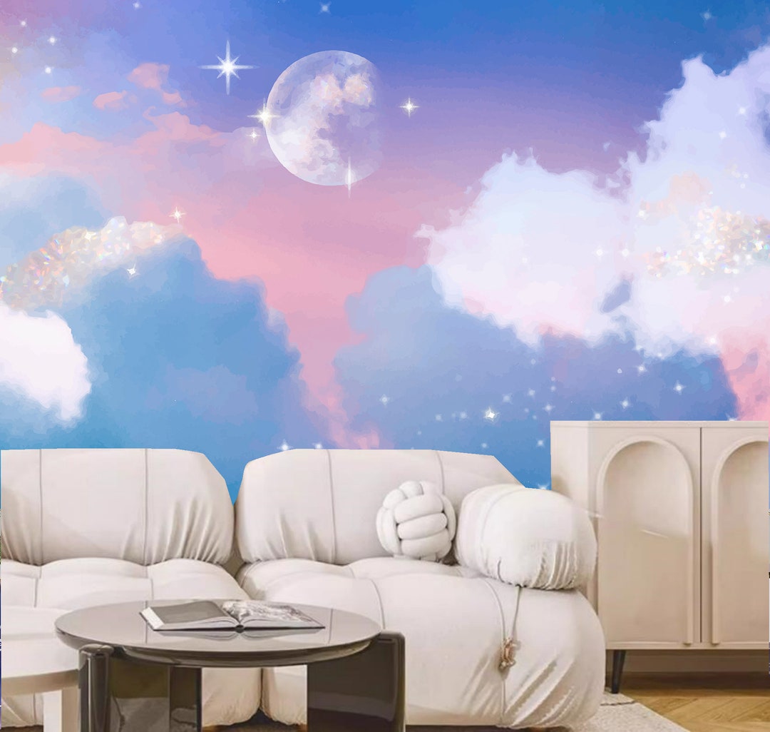 Clouds, Stars & Moon Nursery Wallpaper Mural (peel and Stick) - Etsy UK