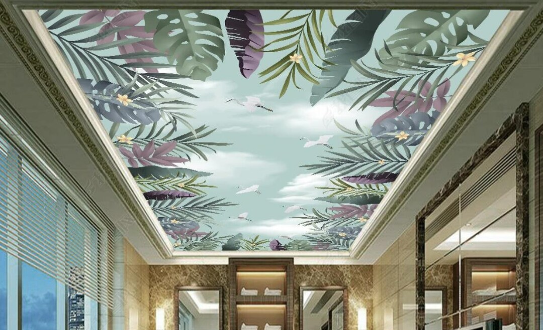 Tropical Green Leaves Wallpaper Mural - Peel and Stick - Etsy