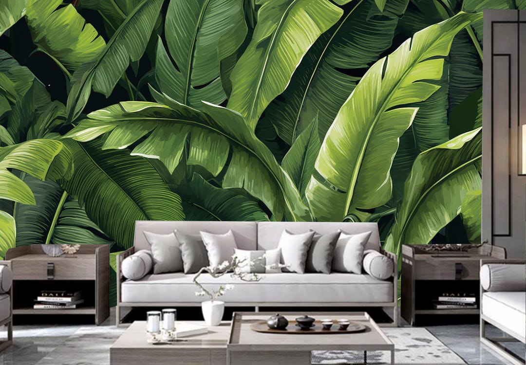 Green Banana Leaves Wallpaper Wall Mural Home Decor - Etsy