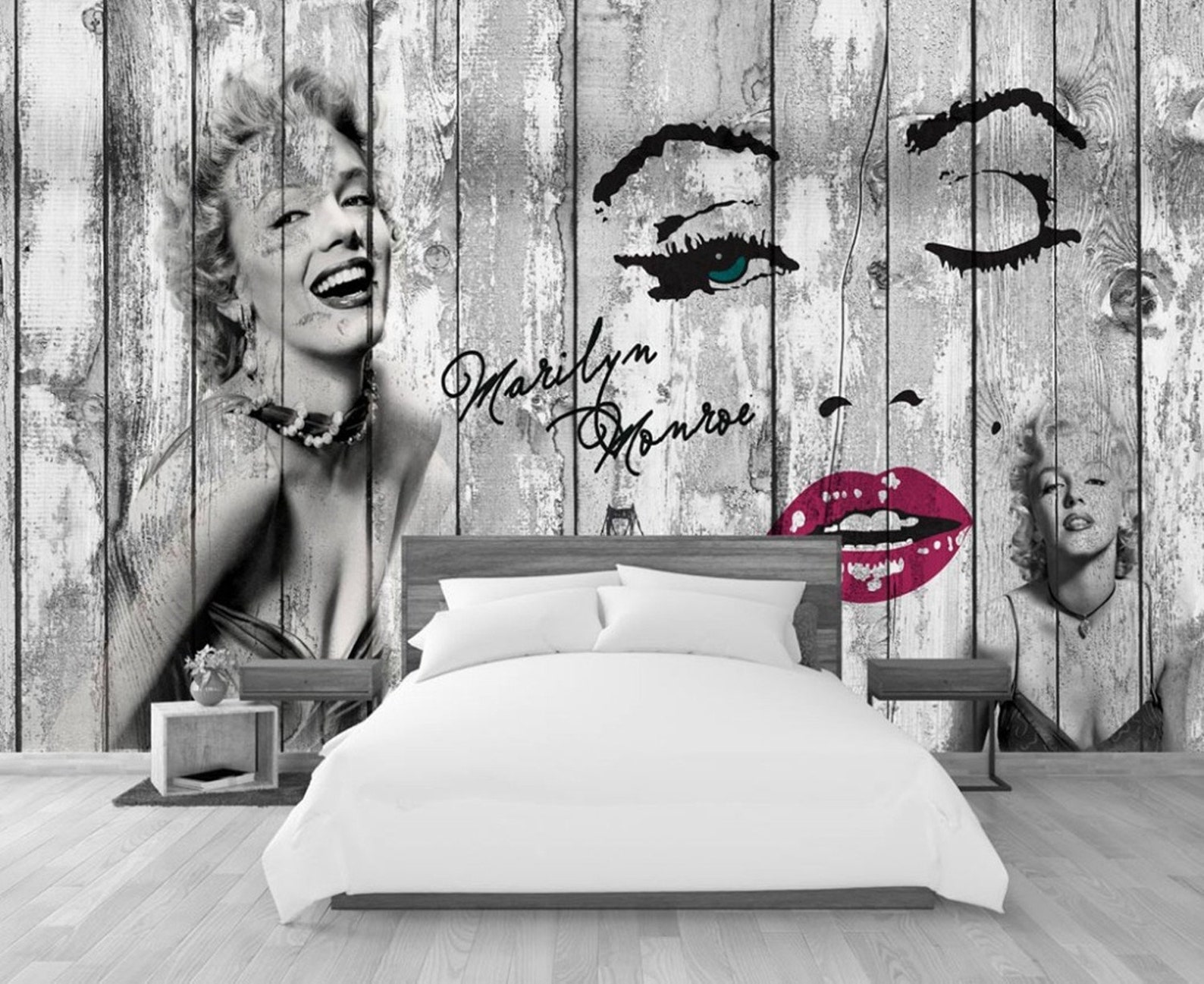 Marilyn Monroe Photo Wallpapers Retro Wood Wall Mural Vintage | Etsy