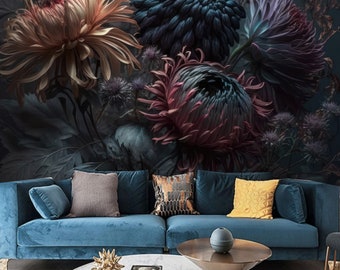 Dark Floral Wallpaper Mural: Dutch Flowers, Peel and Stick