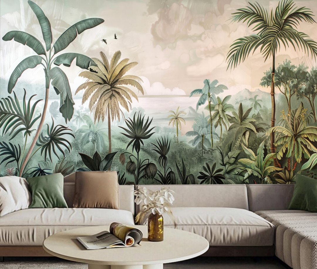 Buy Tropical Rainforest Wallpaper Mural: Peel and Stick Jungle Wall ...