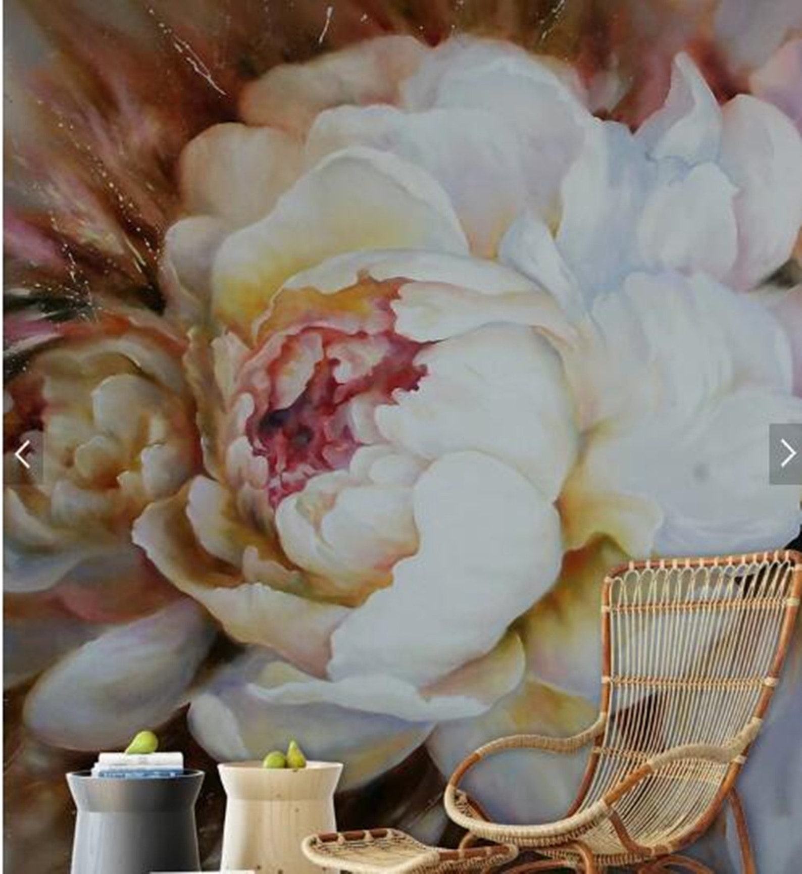 Dutch Oil Painting White Peony Flowers Floral Wallpaper Etsy