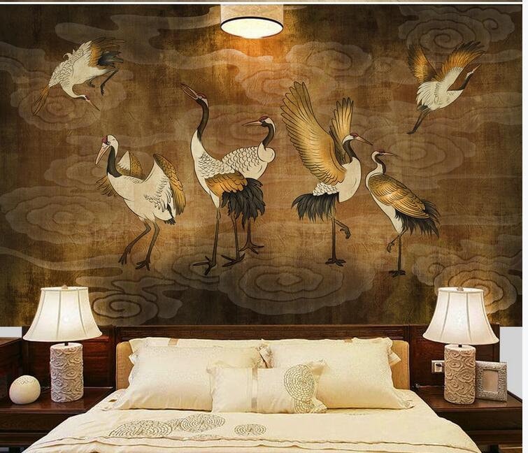 Classic Cranes Wallpaper Clouds and Cranes Wallpaper Wall - Etsy UK
