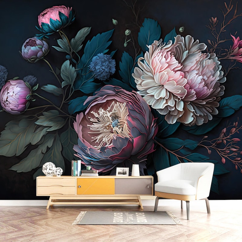 Dark Peony Wallpaper - Etsy