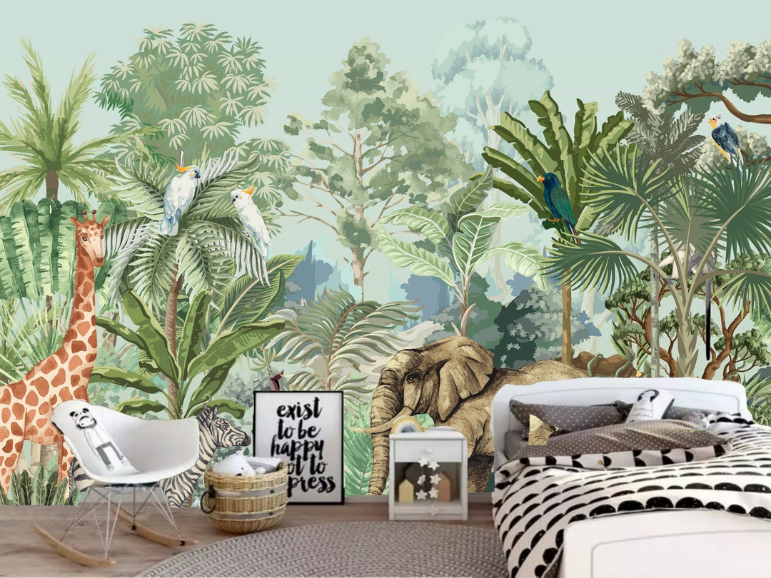 Jungle Animals Wallpaper Mural: Peel and Stick Nursery Decor - Etsy