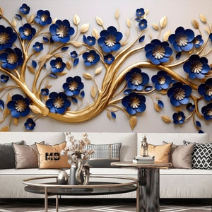 3D Hanging Blue Flowers Floral Wallpaper Wall Mural Home Decor for Living Room Bedroom or Dinning Room