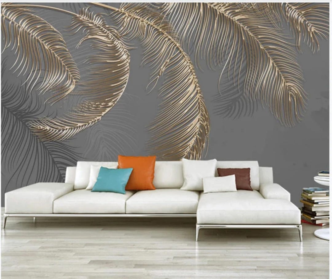 Gold Banana Leaf Wallpaper: 3D Wall Mural, Peel and Stick Available - Etsy