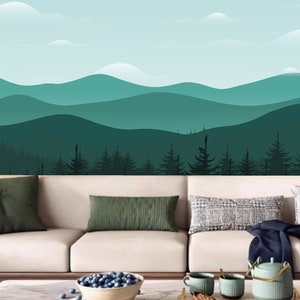 Cartoon Blue Mountains Kids' Babies' Children's Room Nursery Wallpaper Wall Mural Home Decor image 2