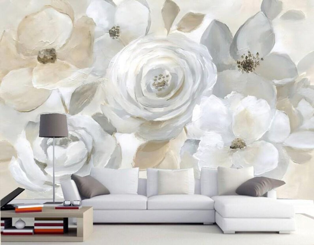 White Daisy Floral Wallpaper Mural: Living Room Wall Decor - Etsy