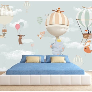 Modern Cartoon Animal Balloon Photo Wallpaper Mural - Etsy