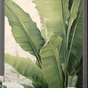 Handmade Banana Leaf Oil Painting: Green Plant Wall Art (No Frame)