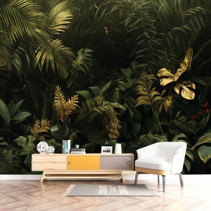 Dunkler Hintergrund Grüne Pflanzen und Blätter Jungle Forest Wallpaper Wandbild Wohnkultur