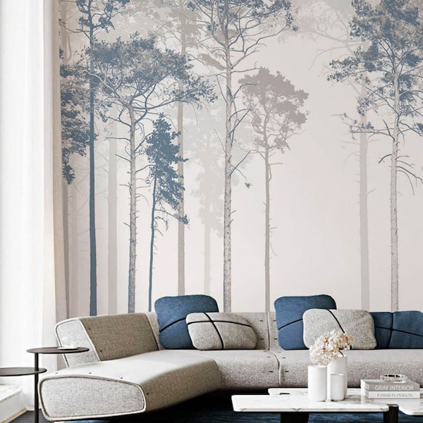 Abstract Pine Tree Forest Wallpaper Wall Mural Home Decor for Living Room Bedroom or Dinning Room