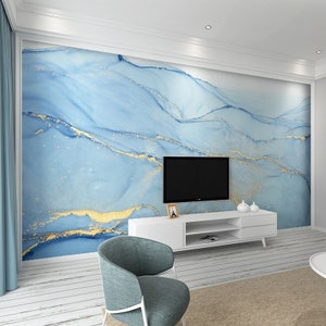 Blue and Gold Marble Wallpaper Wall Murals Wall Decor