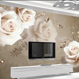 Custom Wall Mural Vintage White Rose Wallpaper Living Room Bedroom Romantic Home Decor Painting